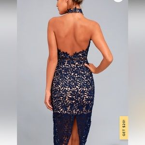 Lulus DevineDestiny Navy Blue Lace Midi Dress
